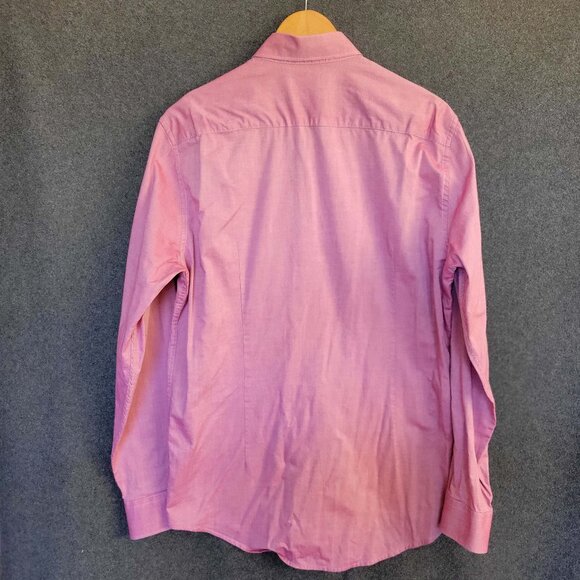 Saks Fifth Avenue Men’s Size M Magenta Slim Fit 100% Cotton Button Down Shirt - Picture 2 of 7
